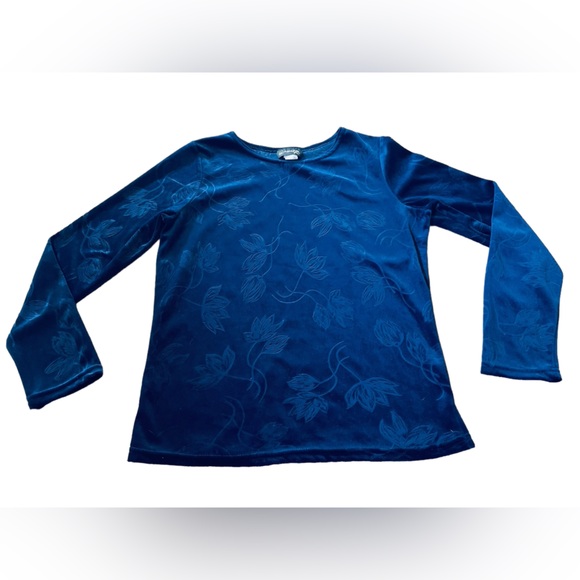 Rendezvous Vintage 90s Blue Velvet Goth Witchy Whimsygoth Moody Floral Top - Picture 1 of 4